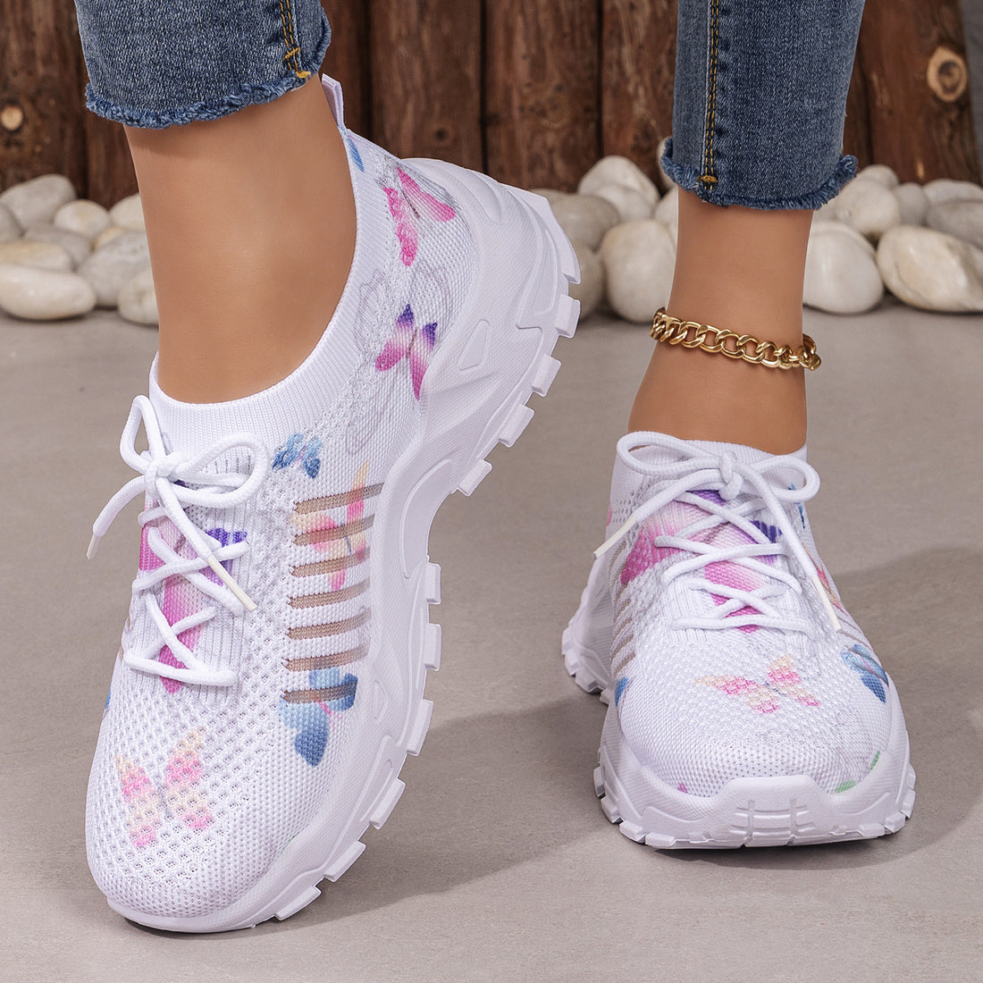 Casual Shoes With Butterfly Pattern Flyknit Single-layer Shoes