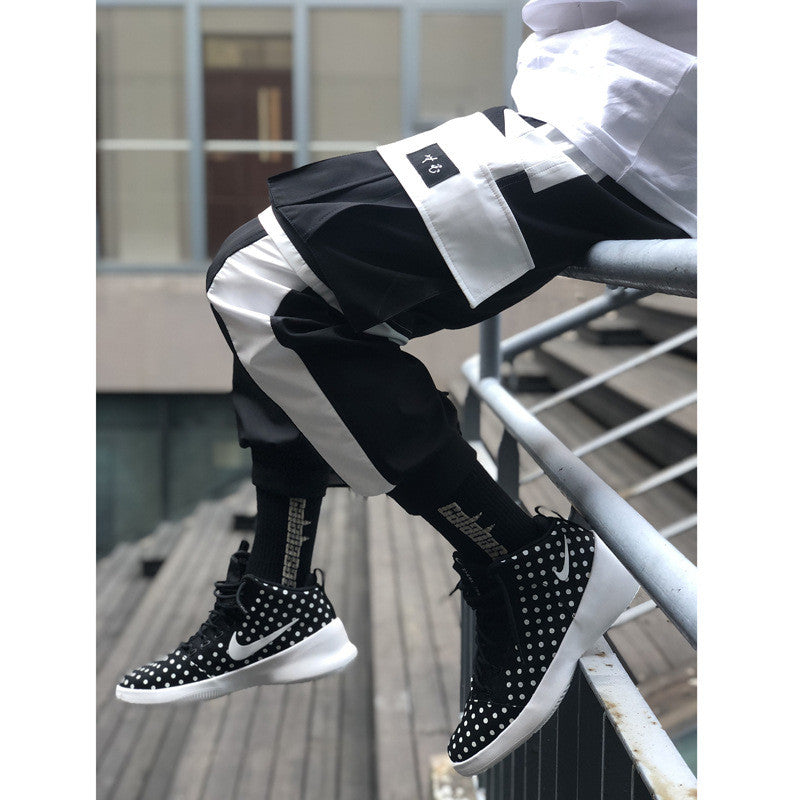 Color-blocking Casual Pants With Footwear Trendy Brand Tooling Trousers