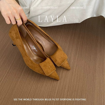 Elegant French Pointed Toe High Heels For Women, Velvet, Slim Heel, Spring 2025 New Collection, Versatile Low-Cut Commute Shoes