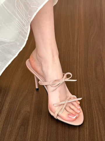 2026 New Summer Women's Ice Nude Bow Single Strap Slim Heel Sandals