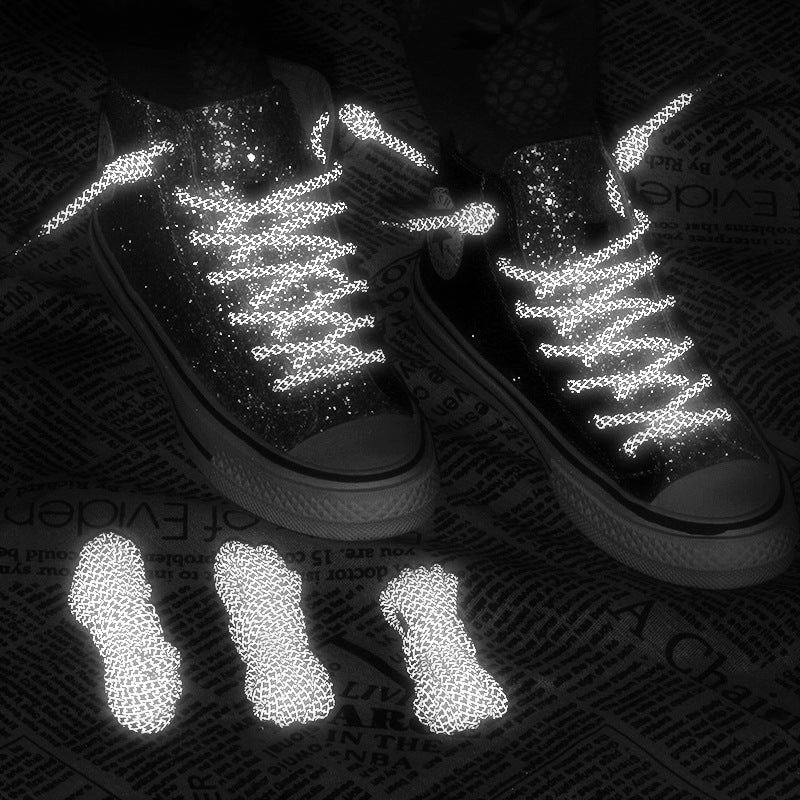 Reflective Round Shoelaces Made From High-visibility Polyester For Casual And Athletic Footwear