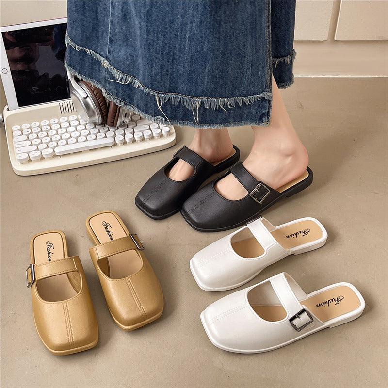 French Style Vintage Closed Toe Flat Slippers For Women