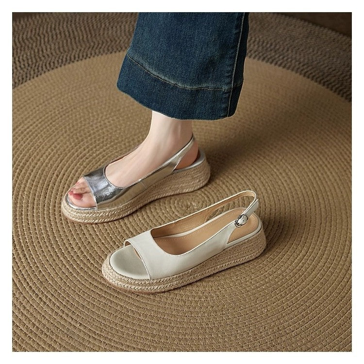 Round-toe Straw Open-toe Sandals For Women