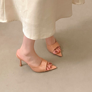 Women's Summer New Pointed Toe Stiletto Heel Sandals, Patent Leather Slip-On Heels