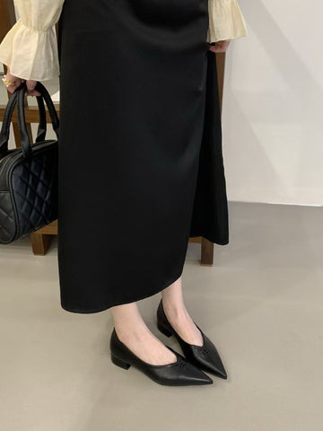 2026 New Spring & Autumn French Niche Design Pointed-Toe Chunky Low Heel Slip-On Pumps For Women, Versatile Elegant Office Style