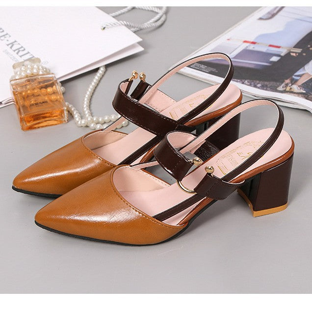 Women's Sandals Summer New Chunky Pointed Toe Hollow High Heel