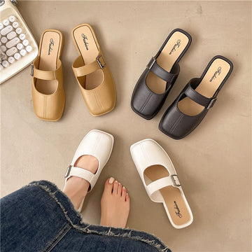 French Style Vintage Closed Toe Flat Slippers For Women