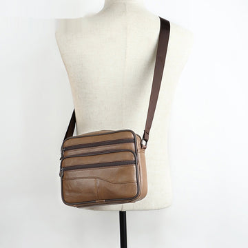 Men's Black Leather Bag Horizontal Style Casual